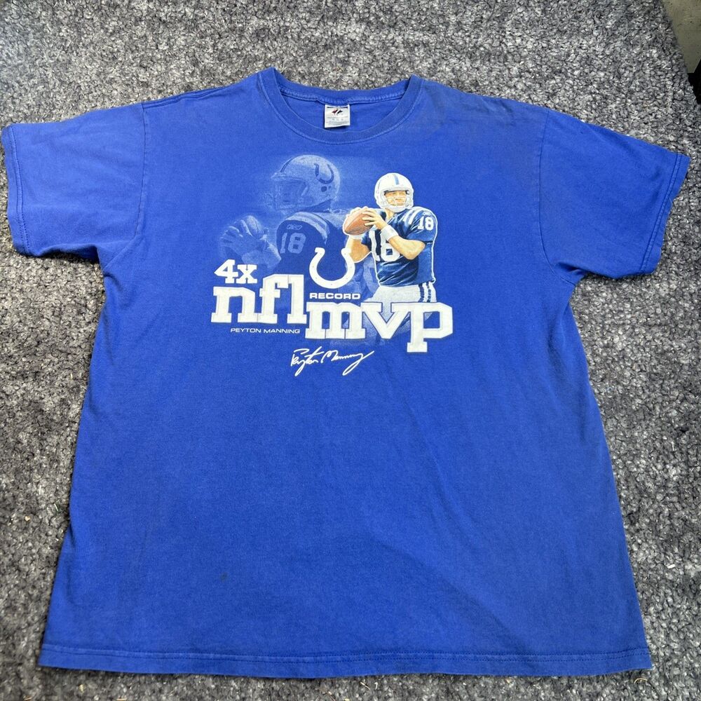 Y2K Peyton Manning 4x MVP Player Signature Indianapolis Colts T-Shirt Size XL